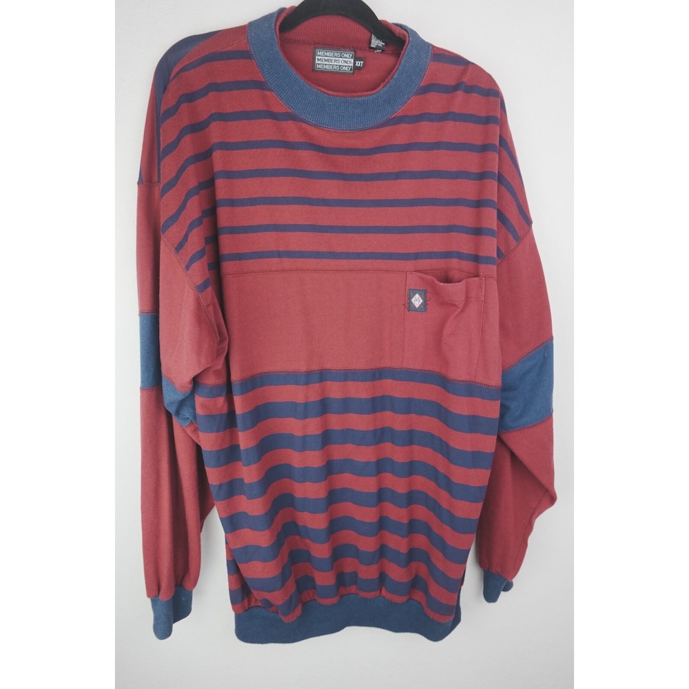 Vintage Members Only Men's Red Striped‎ Crew Neck Pullover Sweater Sz XXT